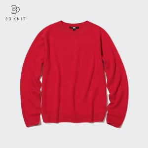 Uniqlo 3D Knit Cashmere Crew Neck Long-Sleeve Ženske Džemperi Crvene | 3749-IBXYD
