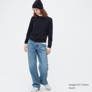 Uniqlo 3D Knit Cashmere Crew Neck Long-Sleeve Ženske Džemperi Tamnoplave | 3625-DSKIV