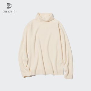Uniqlo 3D Knit Cashmere Turtleneck Long-Sleeve Ženske Džemperi Bijele | 4682-JIUHO