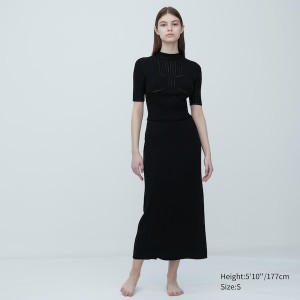 Uniqlo 3D Knit Mesh Half-Sleeve Ženske Džemperi Crne | 2856-ULHTK