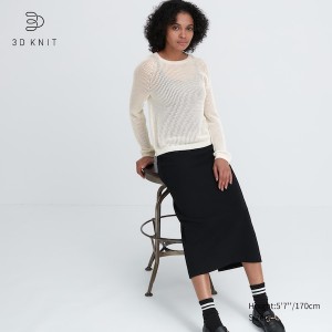 Uniqlo 3D Knit Mesh Long-Sleeve Crew Neck Ženske Džemperi Bijele | 5724-VBGDI