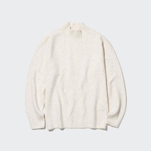 Uniqlo 3D Knit Souffle Yarn Mock Neck Muške Džemperi Bijele | 9052-JILAC