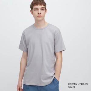 Uniqlo AIRism Cotton Crew Neck Muške Majice Sive | 8512-WATGN