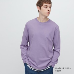 Uniqlo AIRism Cotton UV Protection Crew Neck Muške Majice Ljubičaste | 4780-EHJWK