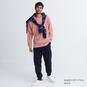 Uniqlo AIRism Cotton UV Protection Crew Neck Long-Sleeve Muške Majice Roze | 9480-FCJPG