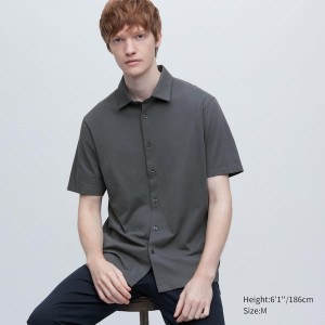 Uniqlo AIRism Full Open Short-Sleeve Muške Polo Majica Sive | 4659-RSEHL
