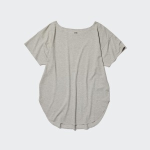 Uniqlo AIRism Seamless Boat Neck Short-Sleeve Long Ženske Majice Sive | 4573-CSHMB