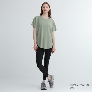 Uniqlo AIRism Seamless Boat Neck Short-Sleeve Long Ženske Majice Zelene | 6215-QWKXL