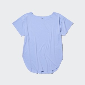 Uniqlo AIRism Seamless Boat Neck Short-Sleeve Long Ženske Majice Plave | 9860-XGBMJ