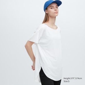 Uniqlo AIRism Seamless Boat Neck Short-Sleeve Long Ženske Majice Bijele | 7328-HBOUA