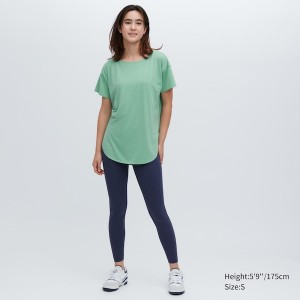 Uniqlo AIRism Seamless Boat Neck Short-Sleeve Long Ženske Majice Zelene | 6874-DCFTA
