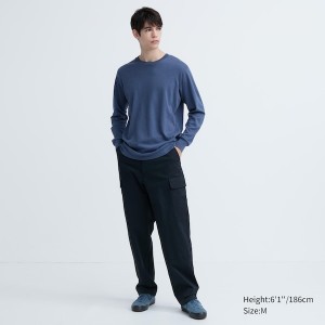 Uniqlo Brushed Cotton Crew Neck Long-Sleeve Muške Majice Plave | 1963-SBVIR