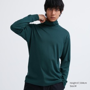 Uniqlo Brushed Cotton Turtleneck Long-Sleeve Muške Majice Tamno Zelene | 4536-LNUMI
