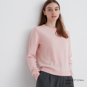 Uniqlo Cashmere Crew Neck Long-Sleeve Ženske Džemperi Roze | 9375-XJQUE