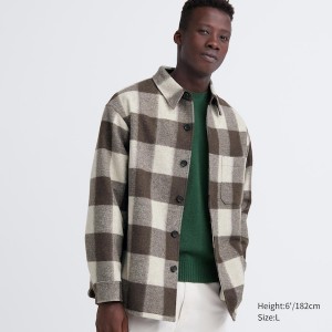 Uniqlo Checked Overshirt Muške jackets Smeđe | VUPGLR-648