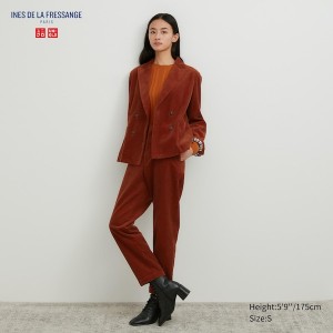 Uniqlo Corduroy Tapered Ankle Ženske Hlače Smeđe | 5190-MDUCO
