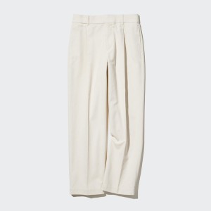 Uniqlo Corduroy Wide-Fit Plisirana Ženske Hlače Bijele | 3095-GWEAP