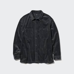 Uniqlo Corduroy Work Long-Sleeve Muške Košulje Crne | 4261-FXBOL