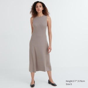 Uniqlo Cotton Blend Knit Sleeveless Ženske Haljina Bež | 1846-ZDGUH