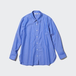 Uniqlo Cotton Long-Sleeve Ženske Košulje Plave | 2179-TZNBI