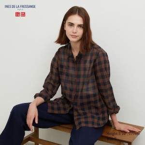 Uniqlo Cotton Sheer Checked Long-Sleeve Ženske Košulje Tamno Smeđe | 3094-VDBTK