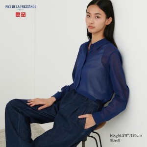 Uniqlo Cotton Sheer Long-Sleeve Ženske Košulje Plave | 3415-CSZDK