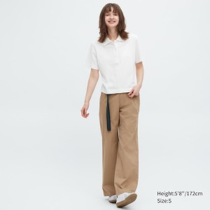 Uniqlo Cropped Relaxed Short-Sleeve Ženske Polo Majica Bijele | 8465-MOWTC