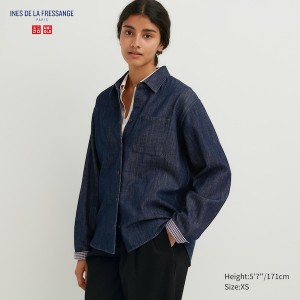 Uniqlo Denim Long-Sleeve Ženske Košulje Tamnoplave | 0592-LDWEA