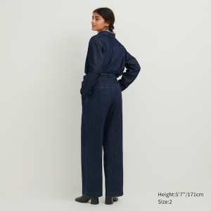 Uniqlo Denim Wide-Fit Plisirana Ženske Hlače Tamnoplave | 3506-LVPSB