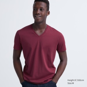 Uniqlo Dry Color V-Neck Short-Sleeve Muške Majice Crvene | 6917-FZTWX