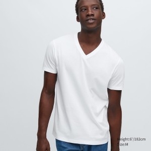 Uniqlo Dry Color V-Neck Short-Sleeve Muške Majice Bijele | 3154-DIYER