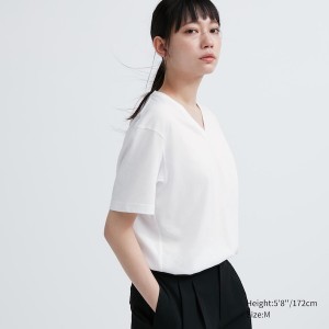 Uniqlo Dry Color V-Neck Short-Sleeve Ženske Majice Bijele | 8915-TVRYX