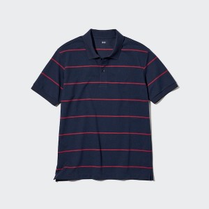 Uniqlo Dry Pique Prugasta Short-Sleeve Muške Polo Majica Tamnoplave | 2409-YCGLE