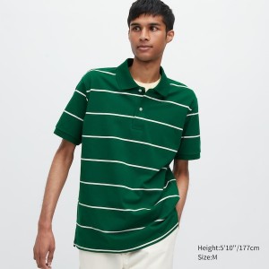 Uniqlo Dry Pique Prugasta Short-Sleeve Muške Polo Majica Zelene | 7562-WKAIO