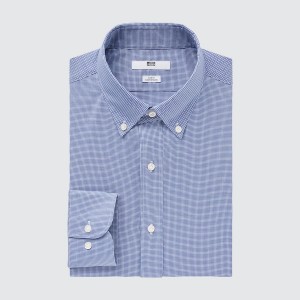 Uniqlo Easy Care Checked Stretch Slim-Fit Long-Sleeve Muške Košulje Plave | 9481-SODGA