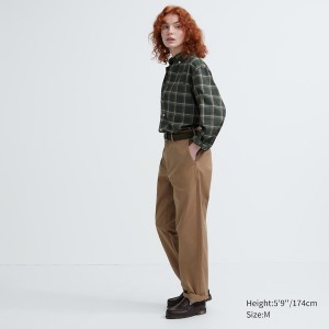 Uniqlo Extra Fine Cotton Broadcloth Checked Long-Sleeve Ženske Košulje Maslinasto Zelene | 5719-FONDR