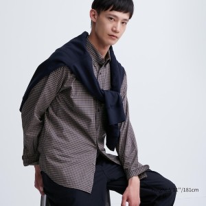 Uniqlo Extra Fine Cotton Broadcloth Checked Long-Sleeve Muške Košulje Smeđe | 9807-VLFPW