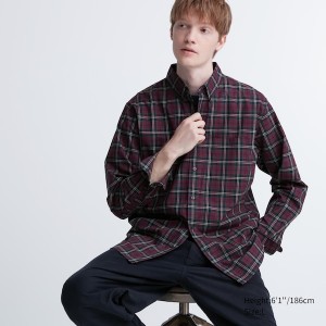 Uniqlo Extra Fine Cotton Broadcloth Checked Long-Sleeve Muške Košulje Bordo | 9014-UAIET
