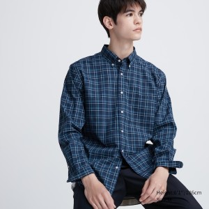 Uniqlo Extra Fine Cotton Broadcloth Checked Long-Sleeve Muške Košulje Plave | 2841-EFZGH