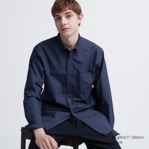 Uniqlo Extra Fine Cotton Broadcloth Dotted Long-Sleeve Muške Košulje Plave | 7498-UBFIZ
