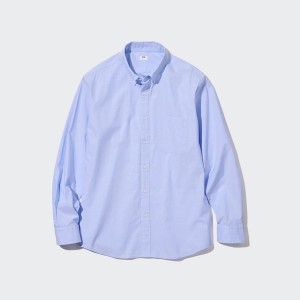 Uniqlo Extra Fine Cotton Broadcloth Long-Sleeve Muške Košulje Plave | 8714-OIDCN