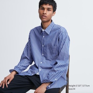 Uniqlo Extra Fine Cotton Broadcloth Long-Sleeve Muške Košulje Plave | 8574-VTJUE