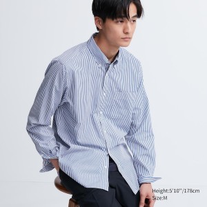 Uniqlo Extra Fine Cotton Broadcloth Prugasta Long-Sleeve Muške Košulje Plave | 3982-SCWQR