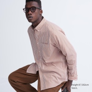 Uniqlo Extra Fine Cotton Broadcloth Prugasta Long-Sleeve Muške Košulje Roze | 9875-EYRNH
