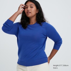 Uniqlo Extra Fine Merino Crew Neck Long-Sleeve Ženske Džemperi Plave | 4729-YQGCT