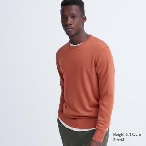 Uniqlo Extra Fine Merino Crew Neck Muške Džemperi Narančaste | 9387-UTSZI