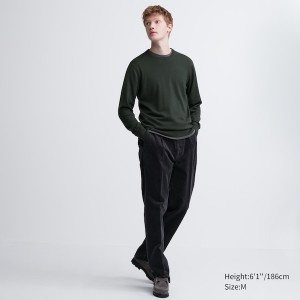 Uniqlo Extra Fine Merino Crew Neck Muške Džemperi Zelene | 9245-KDQUF