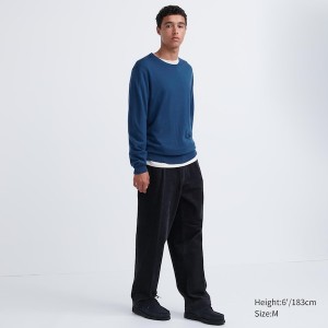 Uniqlo Extra Fine Merino Crew Neck Muške Džemperi Plave | 6274-TMPQO