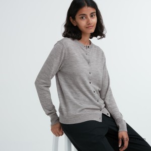 Uniqlo Extra Fine Merino Crew Neck Ženske Kardigan Sive | 7214-EYIQV