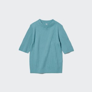 Uniqlo Extra Fine Merino Rebrasti Half-Sleeve Short Ženske Džemperi Zelene | 8967-HRCLG